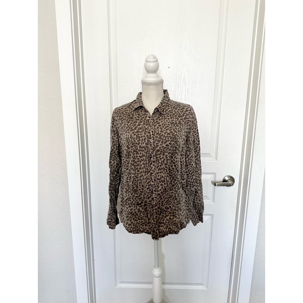 Monrow Mini Leopard Basic Shirt Button Down Linen… - image 4